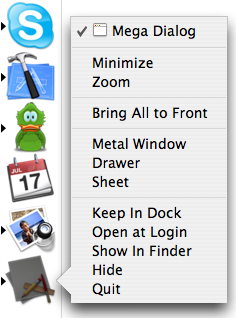 A dock menu